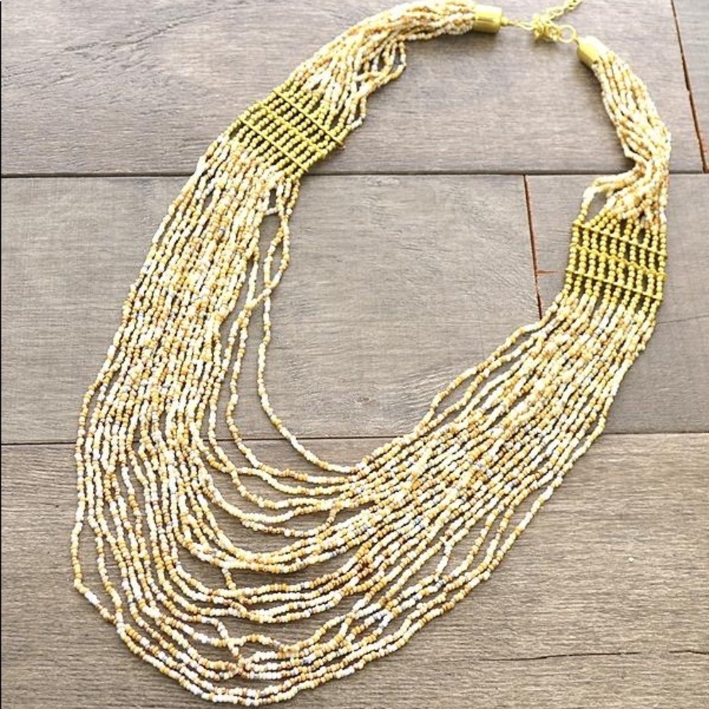 Seed bead multi layered ivory necklace